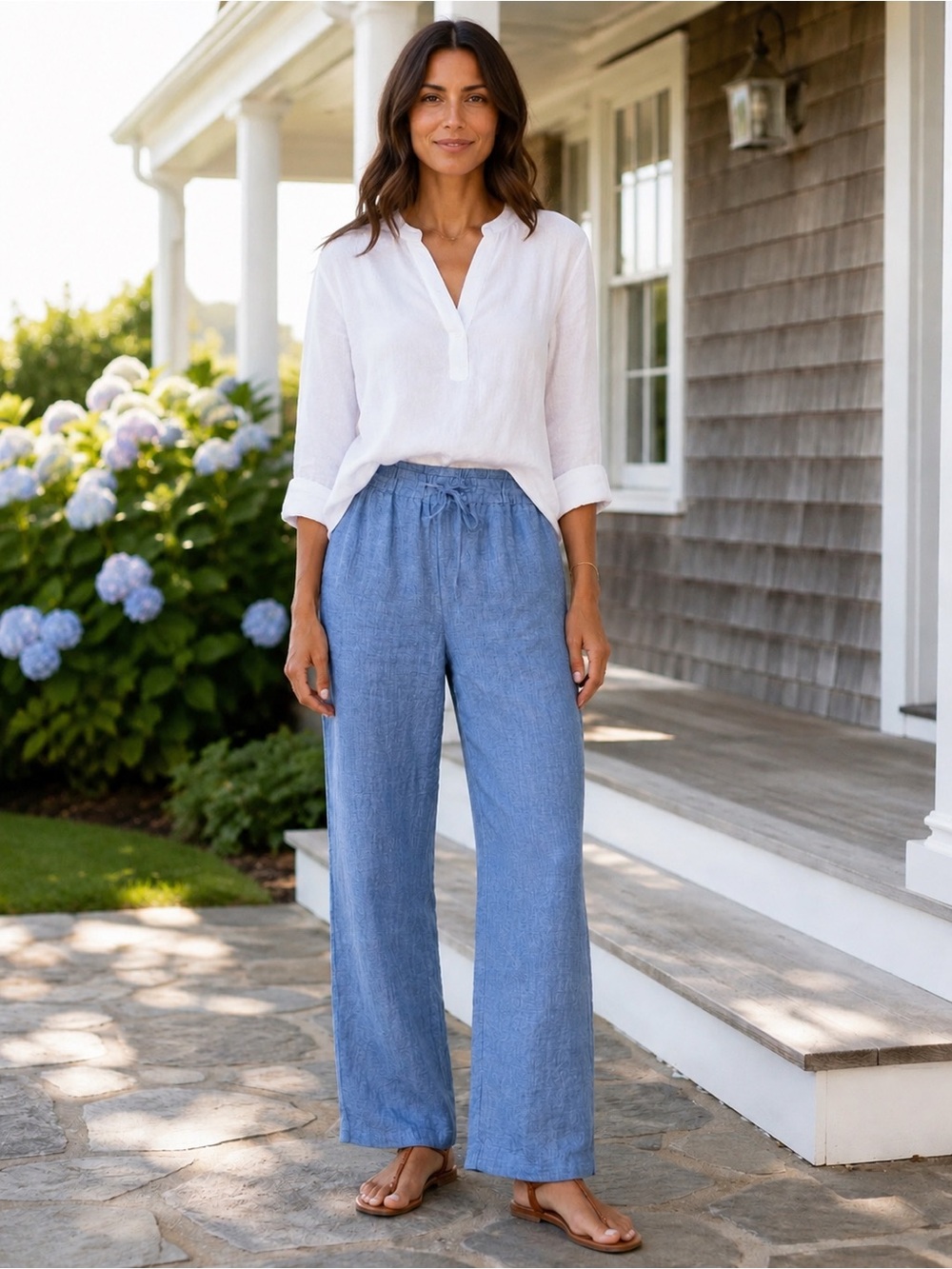 Charter Club 100% Linen Pull On Wide Leg Pants Blue Large - Picture 4 of 13